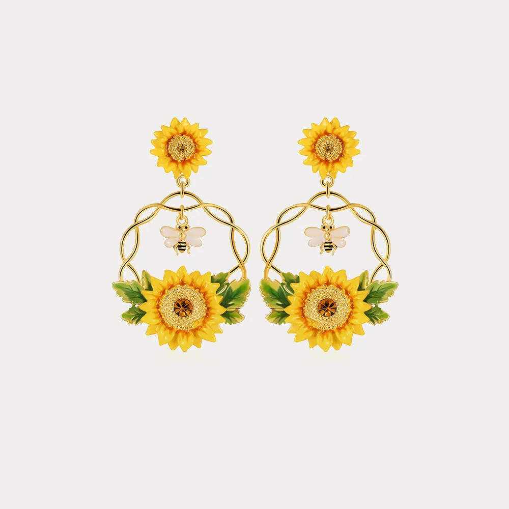 Sunflower & Bee Earrings