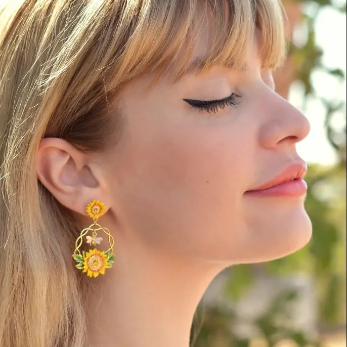 Sunflower & Bee Earrings