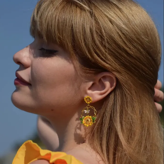 Sunflower & Bee Earrings