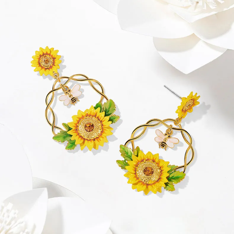 Sunflower & Bee Earrings