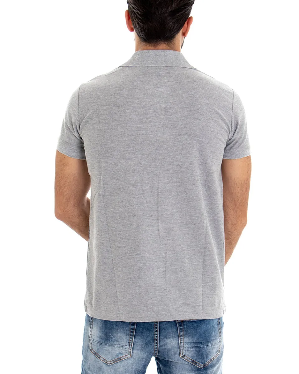 T-shirt Uomo Polo Tinta Unita Grigio Manica Corta Colletto Bottoncini Basic Casual GIOSAL-TS2973A