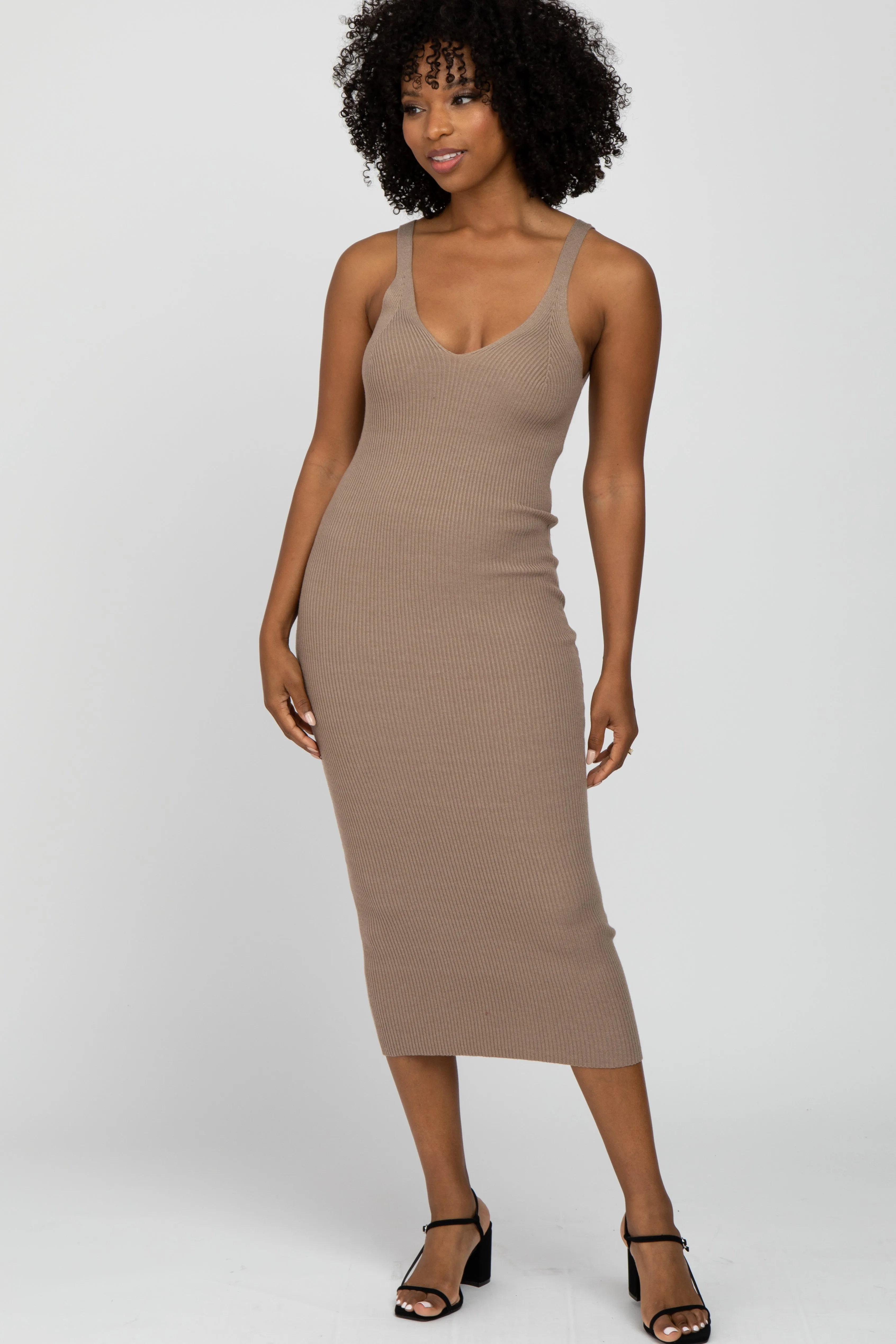 Taupe Sleeveless V-Neck Maternity Sweater Dress