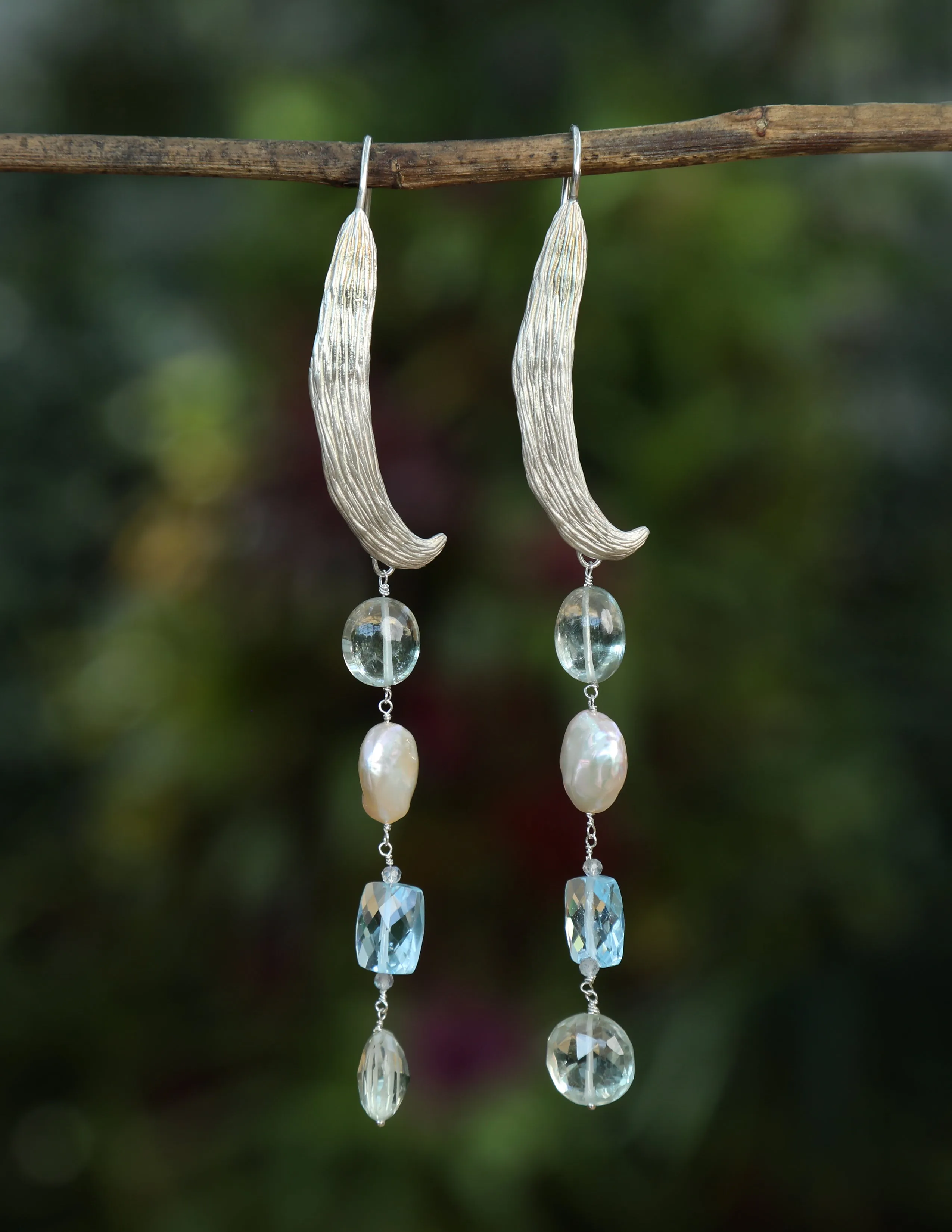 Topaz, Prasiolite, Pearl, and Silver Ear Wires