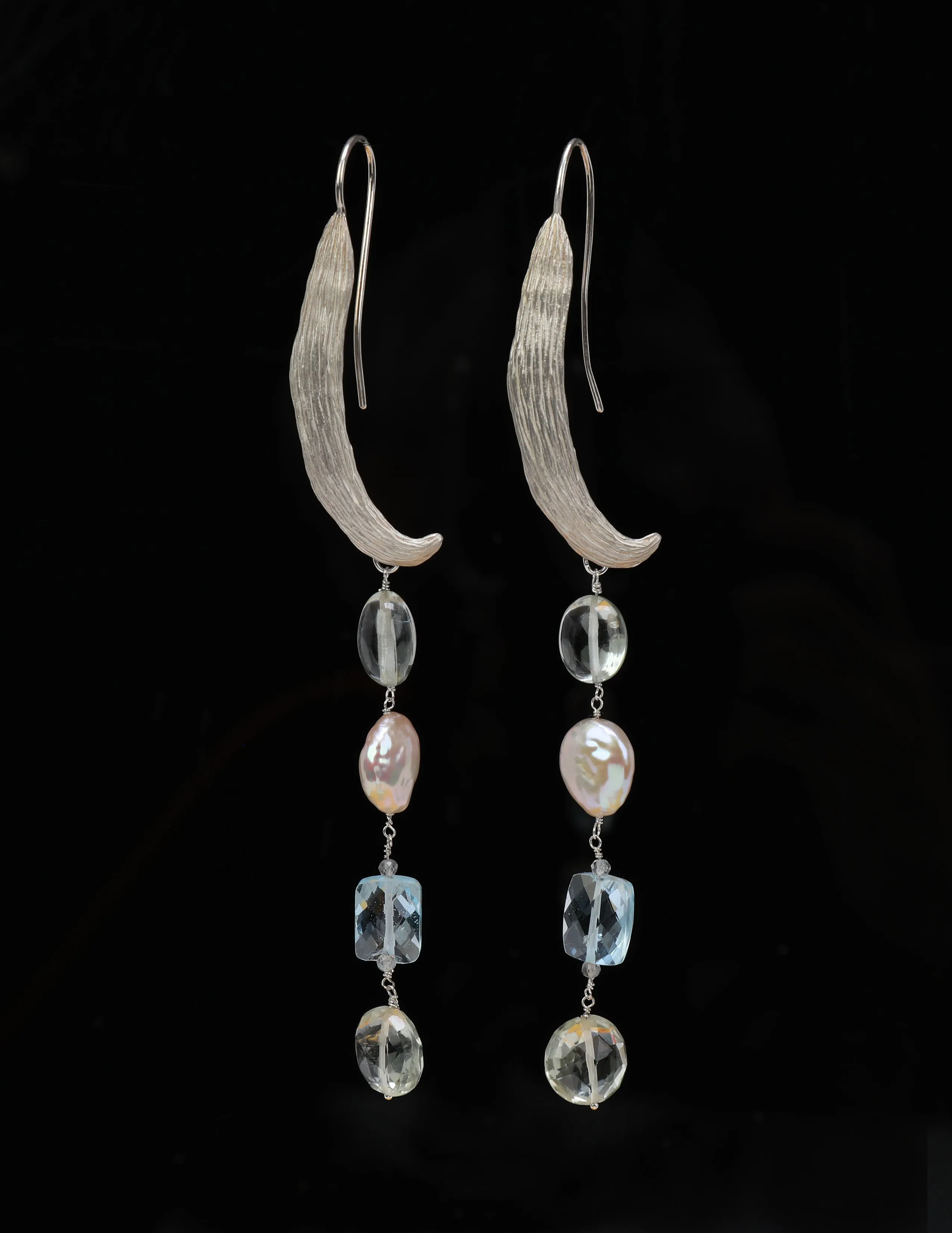 Topaz, Prasiolite, Pearl, and Silver Ear Wires