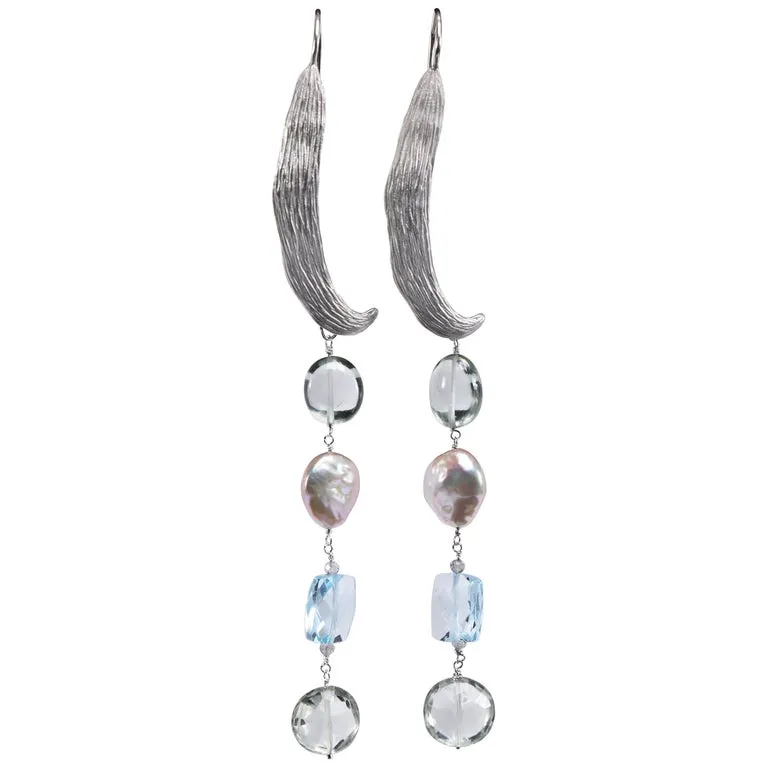 Topaz, Prasiolite, Pearl, and Silver Ear Wires