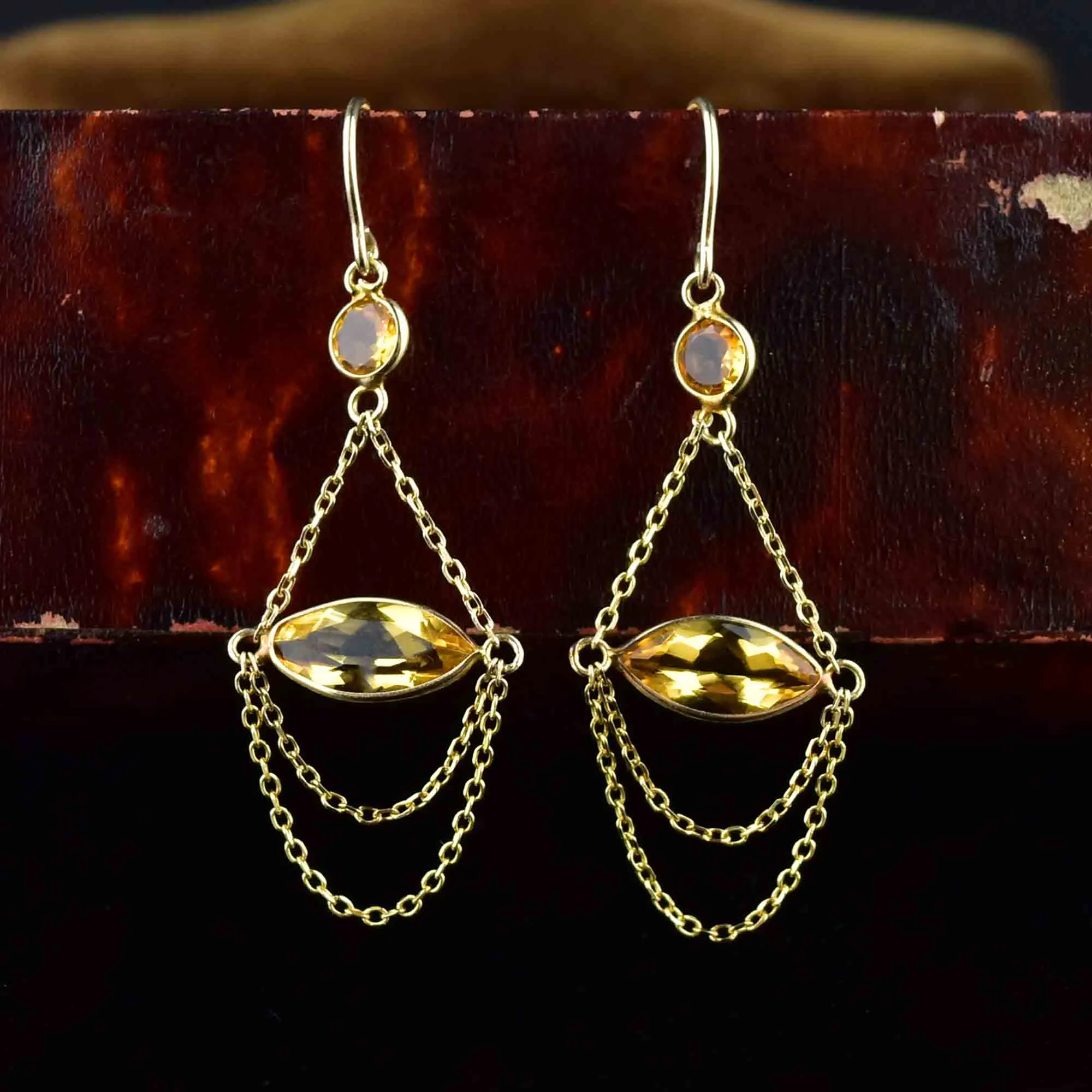 Vintage 14K Gold Citrine Drop Earrings