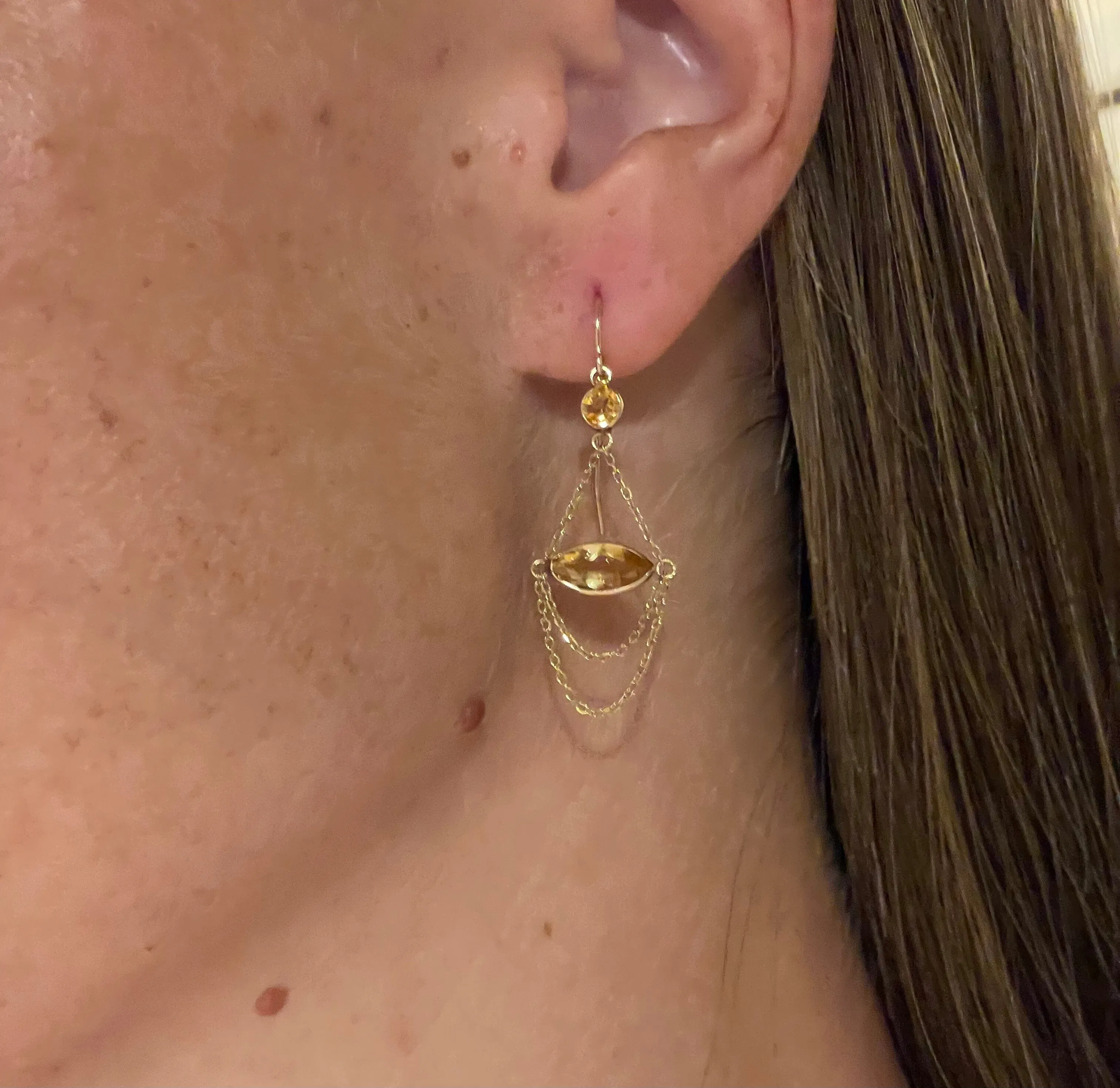 Vintage 14K Gold Citrine Drop Earrings