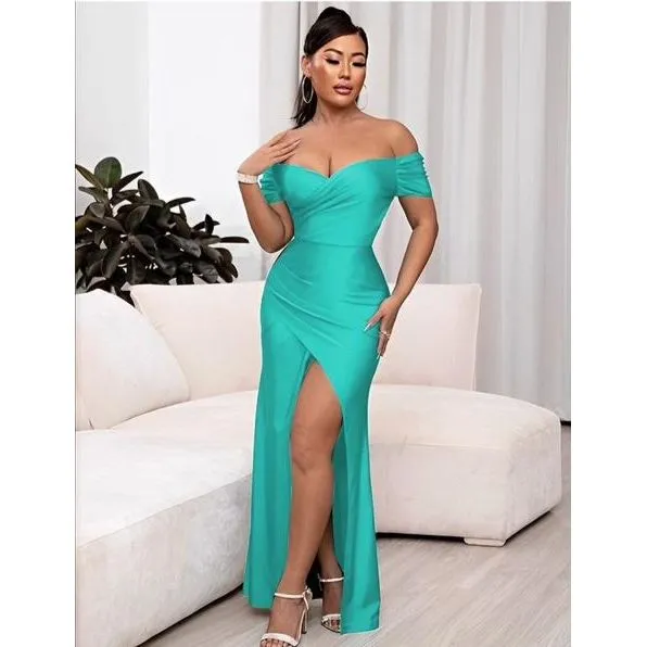 Vintage Off Shoulder Slit Dress