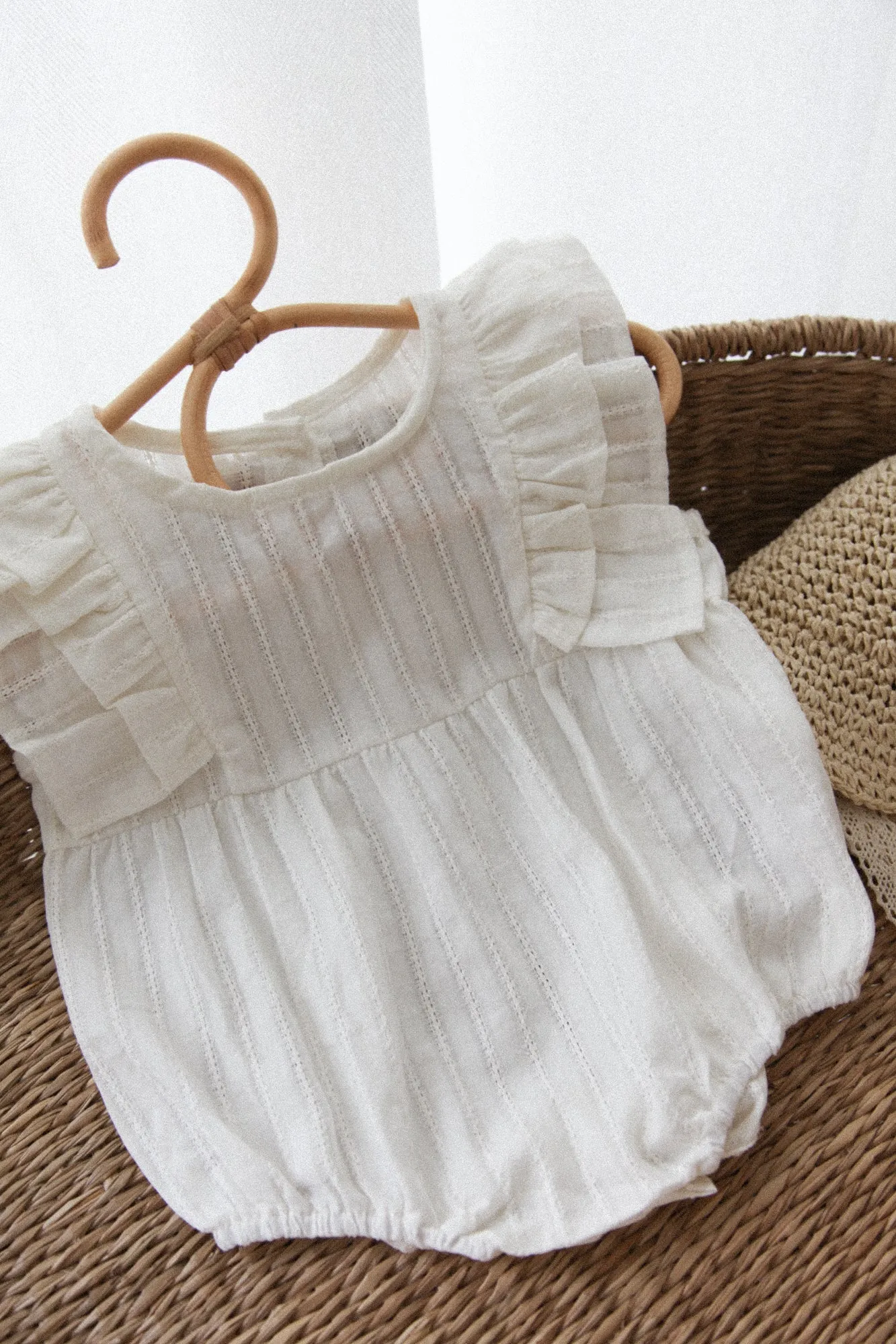 White Cotton Frill Sleeve Romper