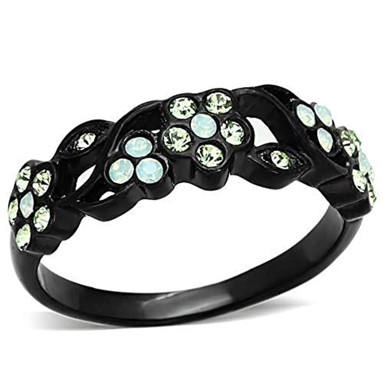 WildKlass Stainless Steel Flower Ring IP Black Women Top Grade Crystal Multi Color