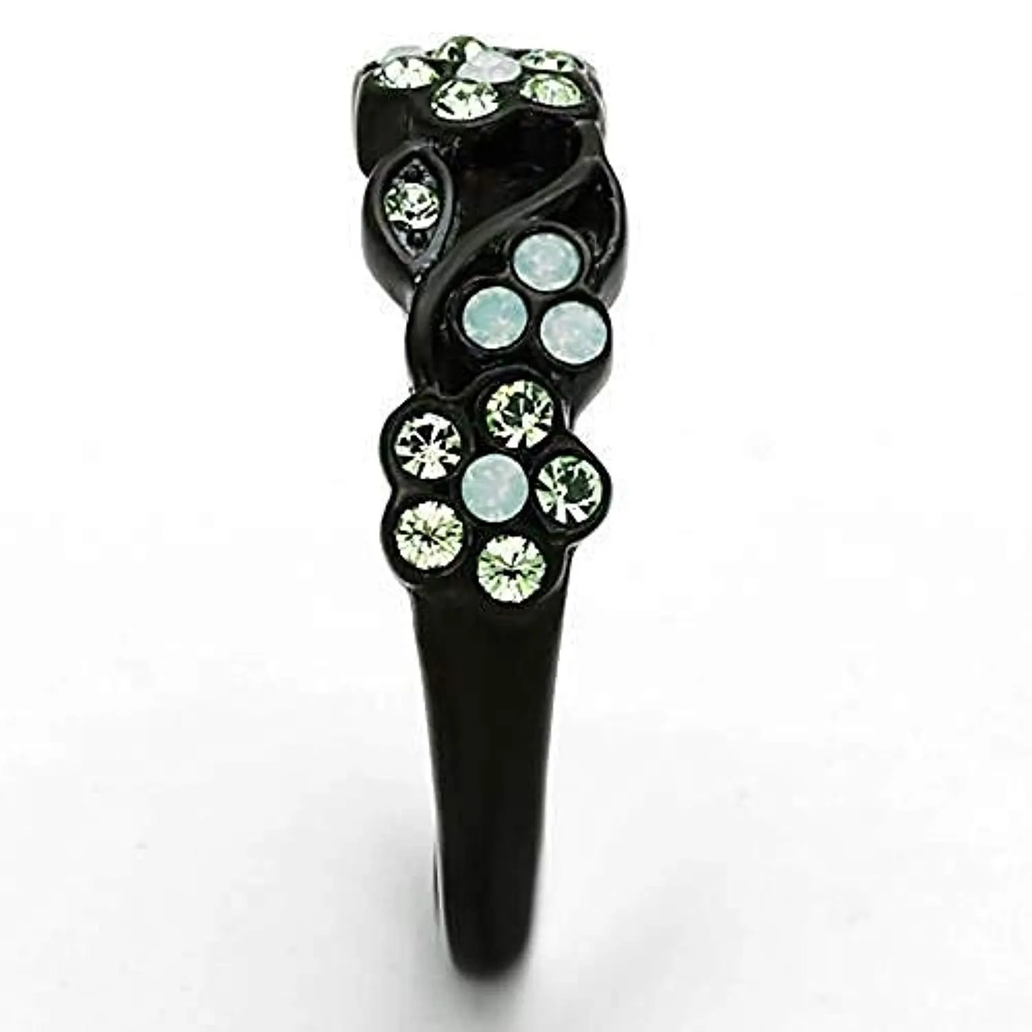 WildKlass Stainless Steel Flower Ring IP Black Women Top Grade Crystal Multi Color