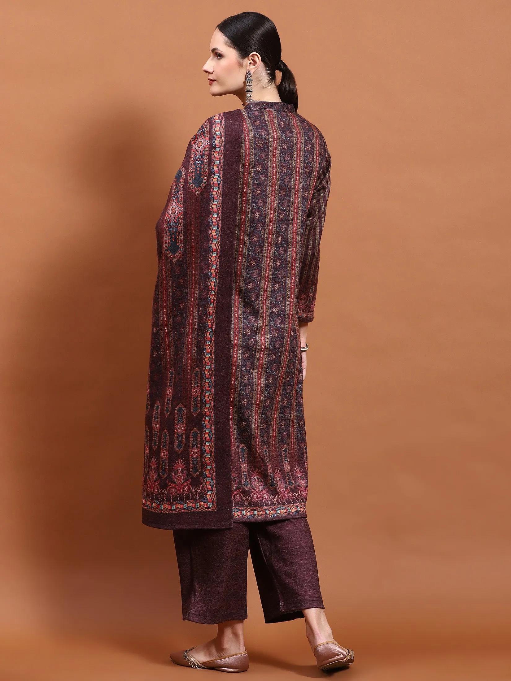 Winter Women Multicolor Printed Kurta Bottom Dupatta