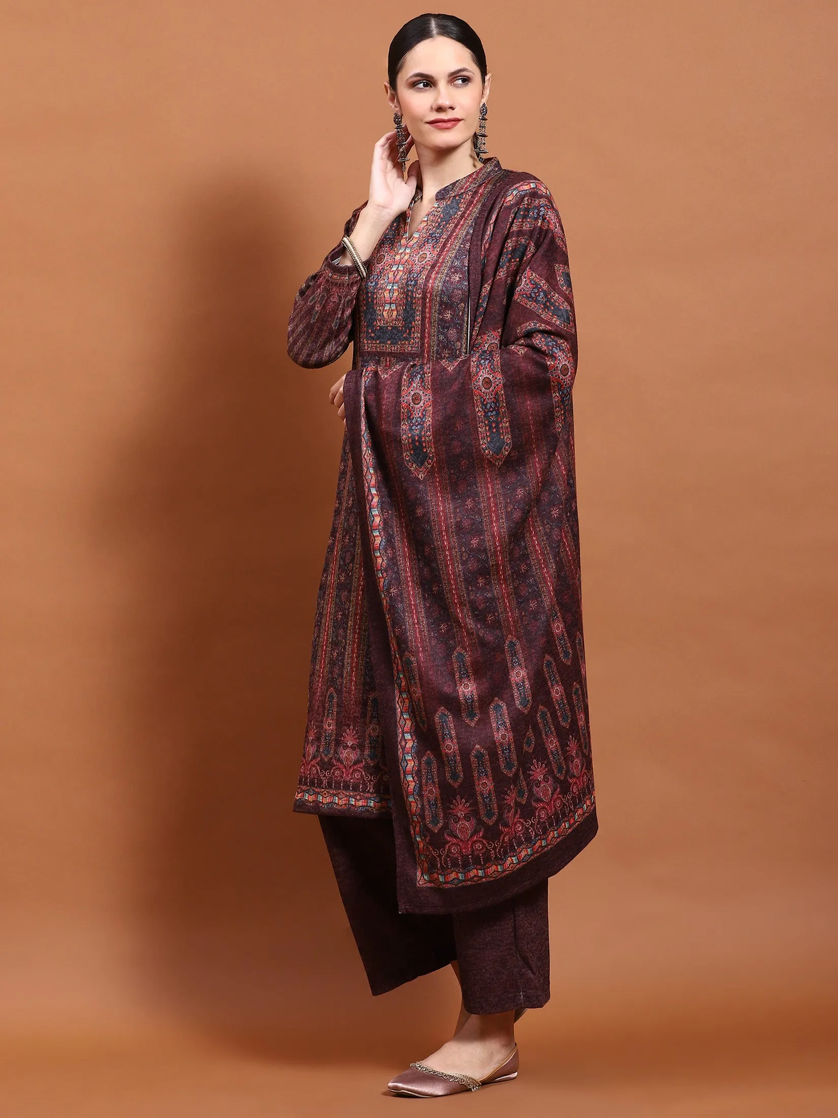 Winter Women Multicolor Printed Kurta Bottom Dupatta