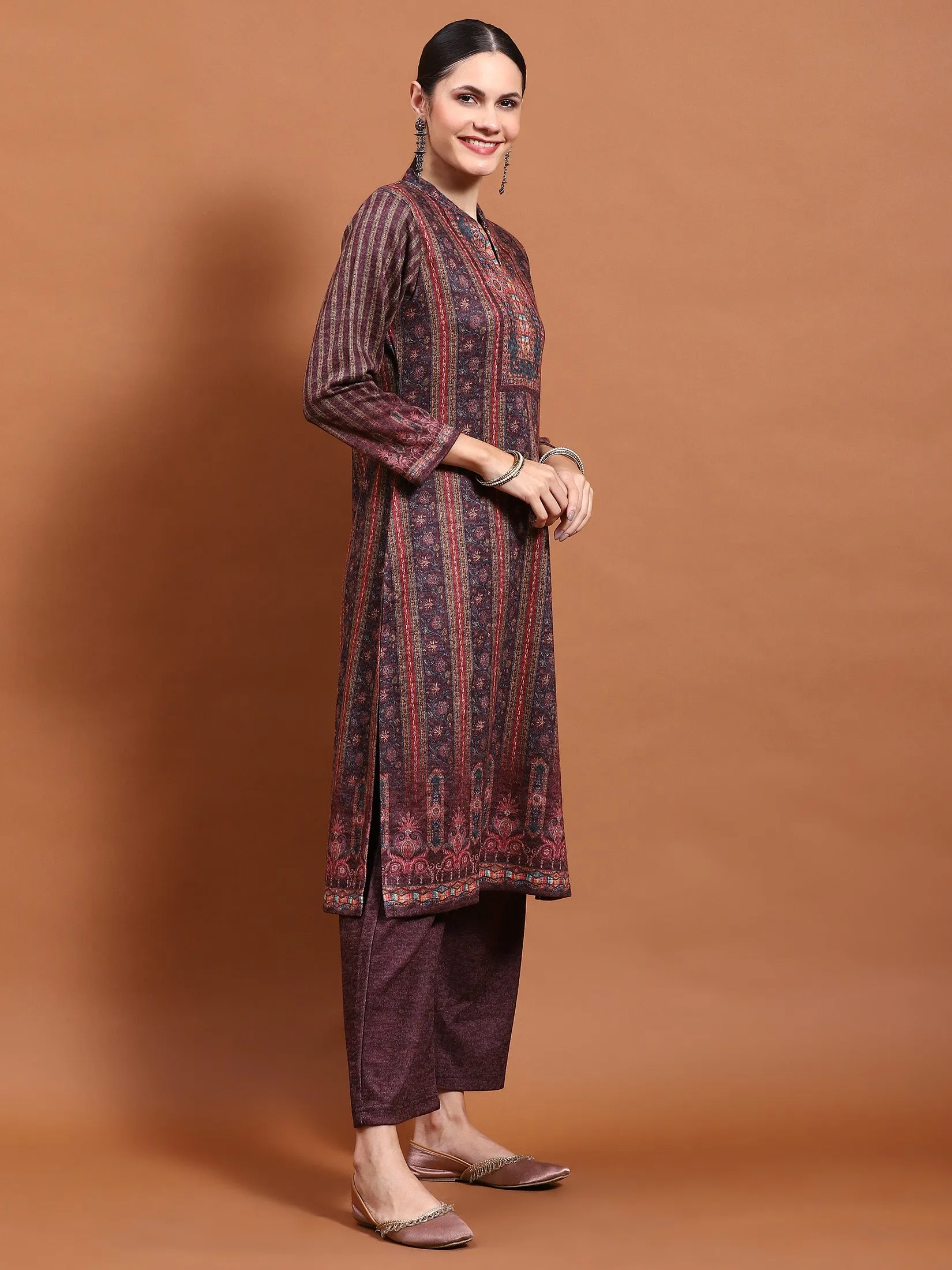 Winter Women Multicolor Printed Kurta Bottom Dupatta