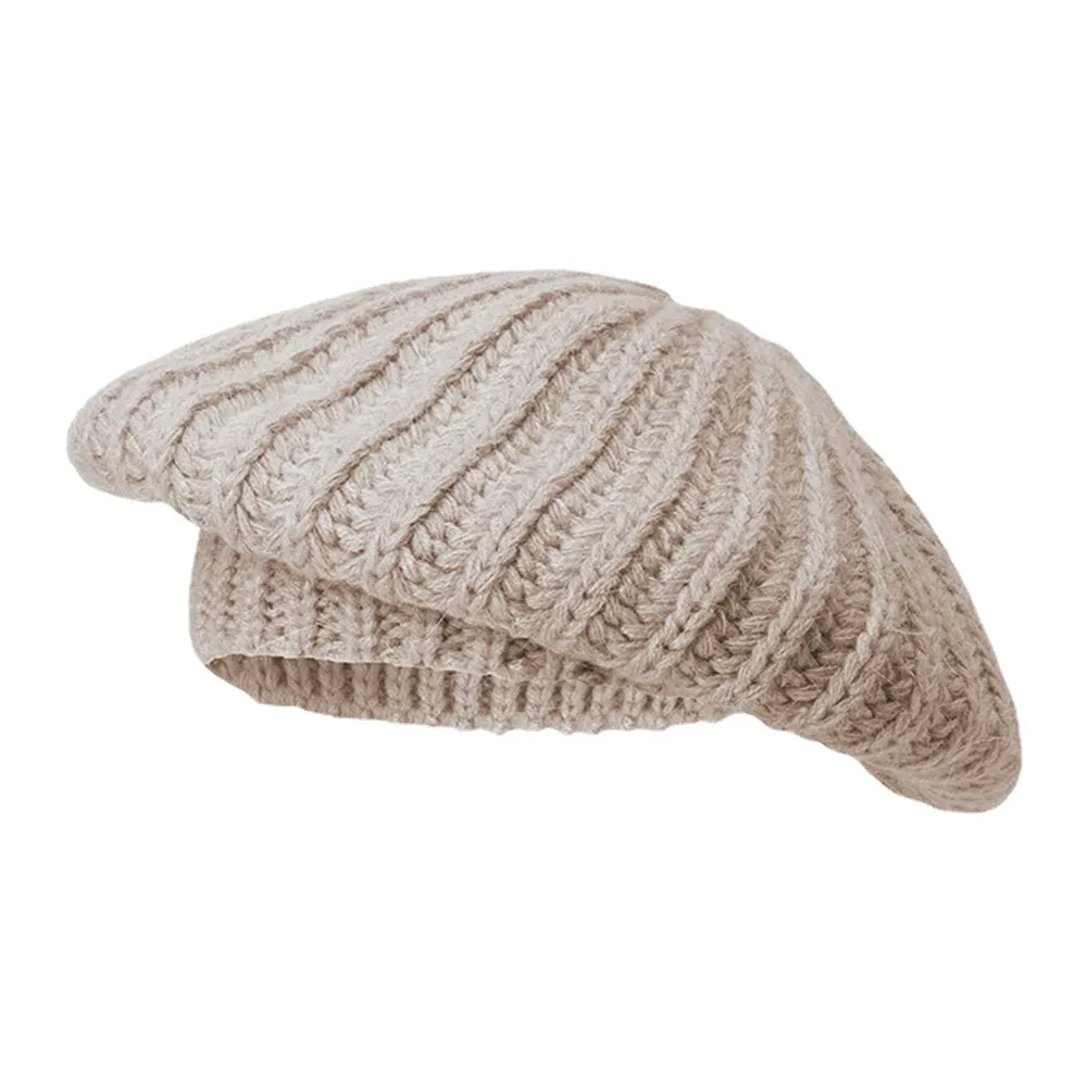 Women Rabbit Hair Blend Knitted Hat Solid Color Thicken Warmth Beret Cap