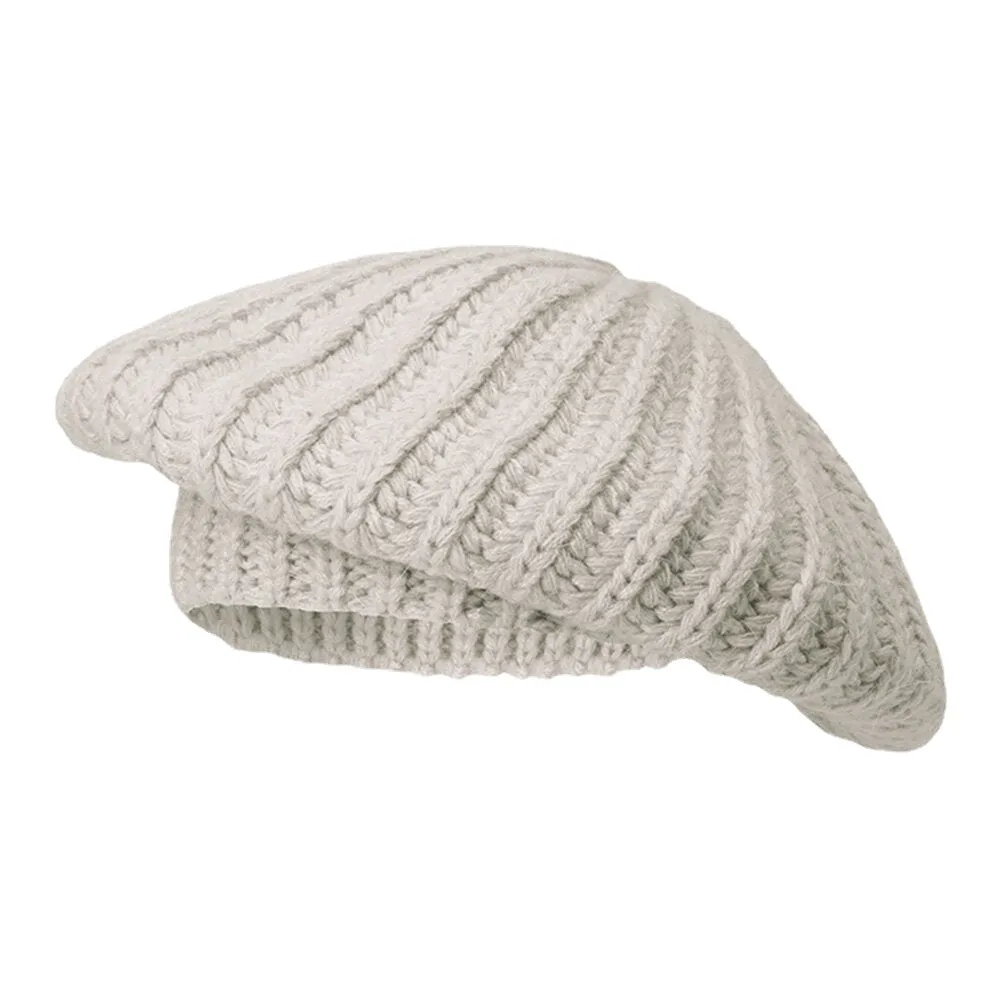 Women Rabbit Hair Blend Knitted Hat Solid Color Thicken Warmth Beret Cap