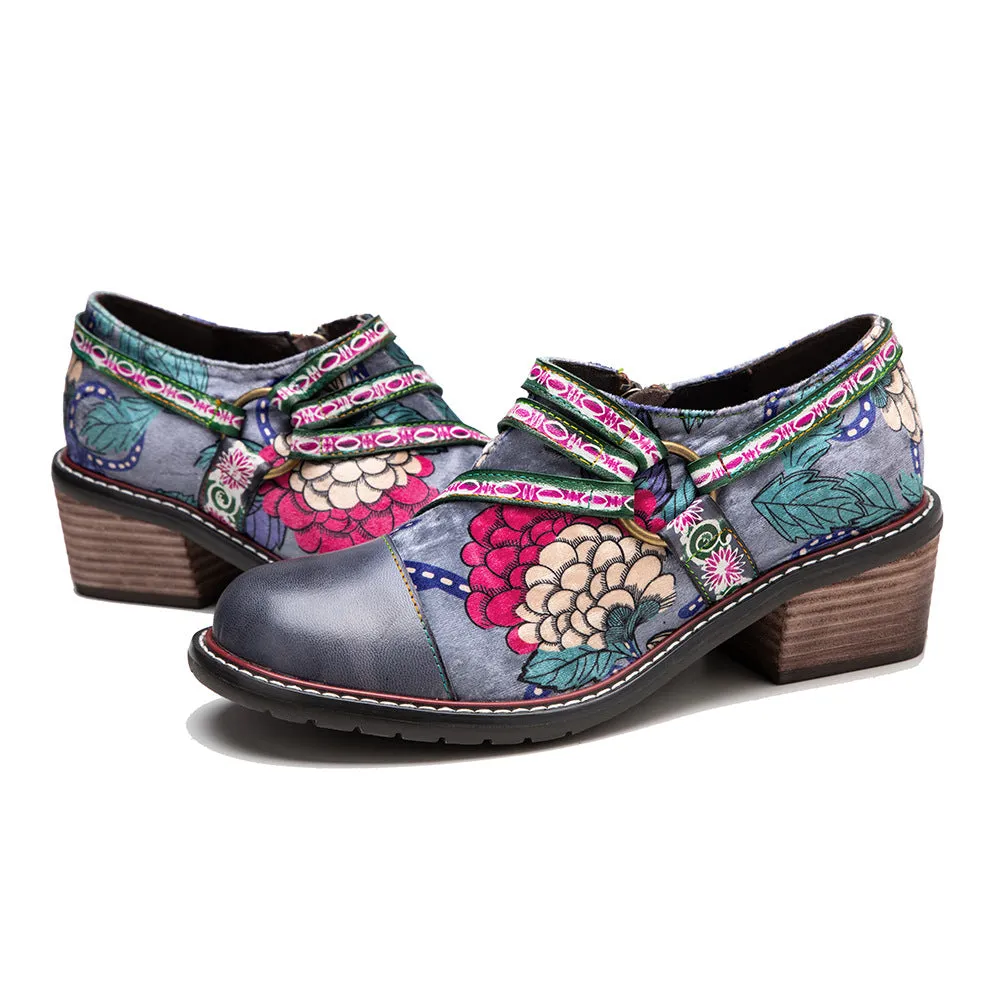 Women Retro Graffiti Fashion Leather Casual Shoes