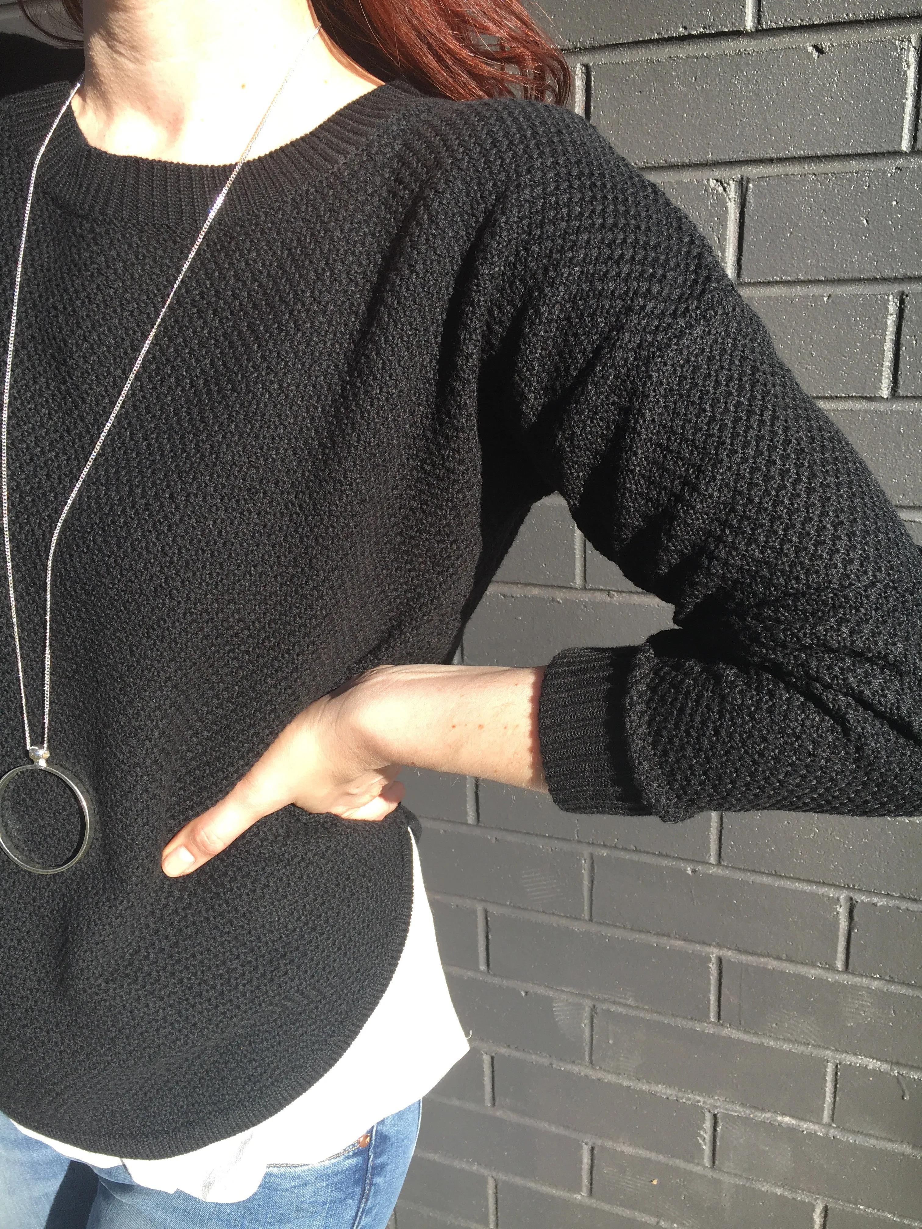 Zip Back Cotton Knit Jumper - Black